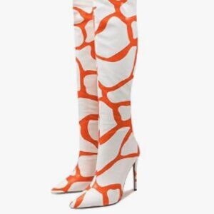 Thigh high boots for women striped Back zipper Burgundy Zebra Print Over the kne